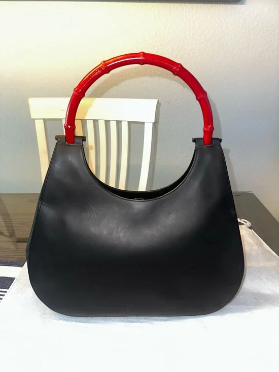 GUCCI Black Leather Bamboo Shoulder Bag - Picture 2 of 5